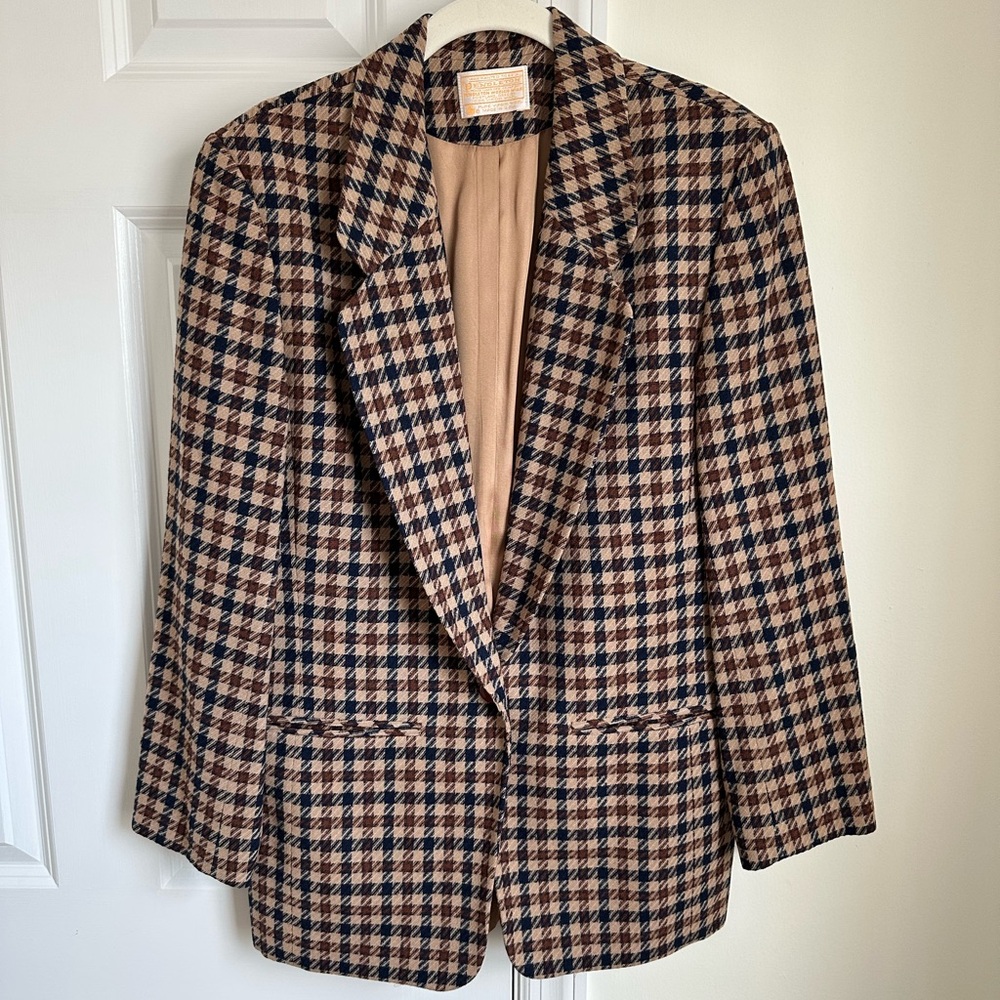Pendleton Tan and Brown Houndstooth Blazer